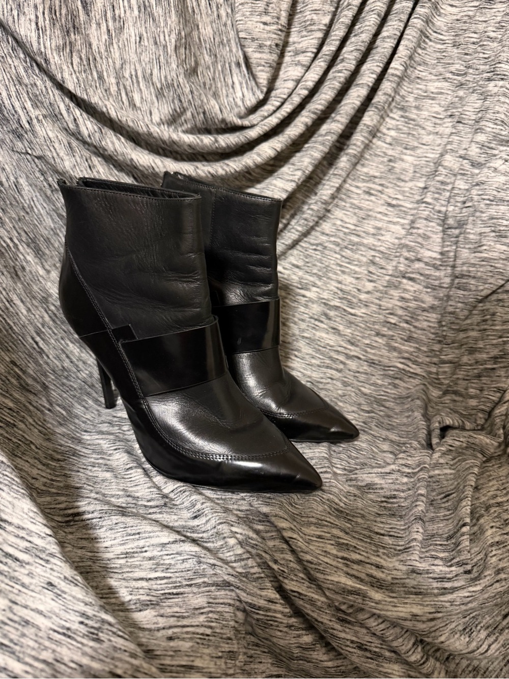 All Saints Black Pointed-Toe Leather Ankle Boots